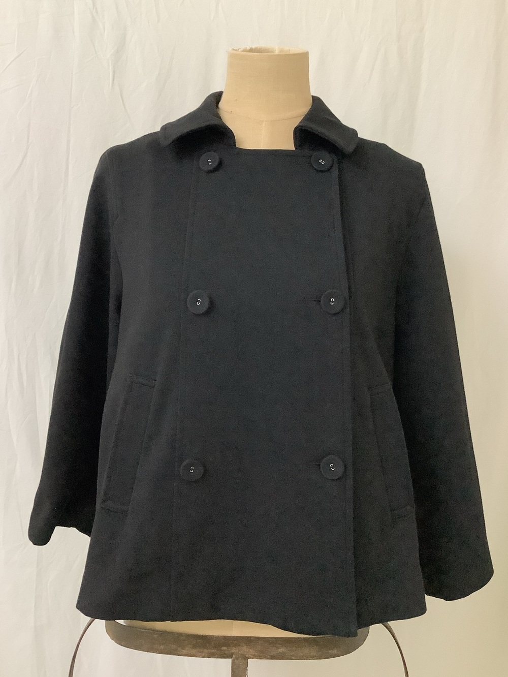 Rafaella Black Top Jacket-Double Breasted-Swing Style-3/4 Sleeve-Poly Blend-8